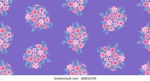 Simple cute pattern in small-scale flowers of maiden pink. Pretty Dianthus millefleurs. Floral seamless background for dress, manufacturing, wallpapers, print, gift wrap and scrapbooking.