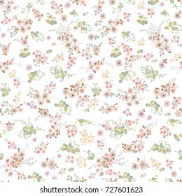 Simple cute pattern in small-scale flowers. Shabby chic millefleurs. Floral seamless background for textile or book covers, manufacturing, wallpapers, print, gift wrap and scrapbooking.