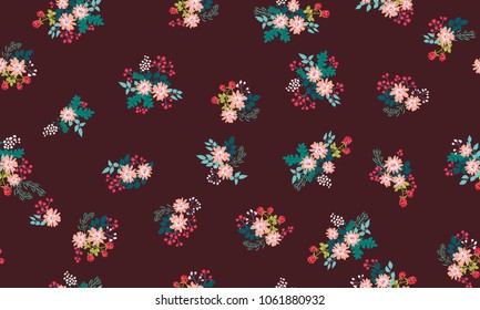 Simple cute pattern in small-scale folk flowers. Shabby chic millefleurs. Floral seamless background for textile or book covers, manufacturing, wallpapers, print, gift wrap and scrapbooking.