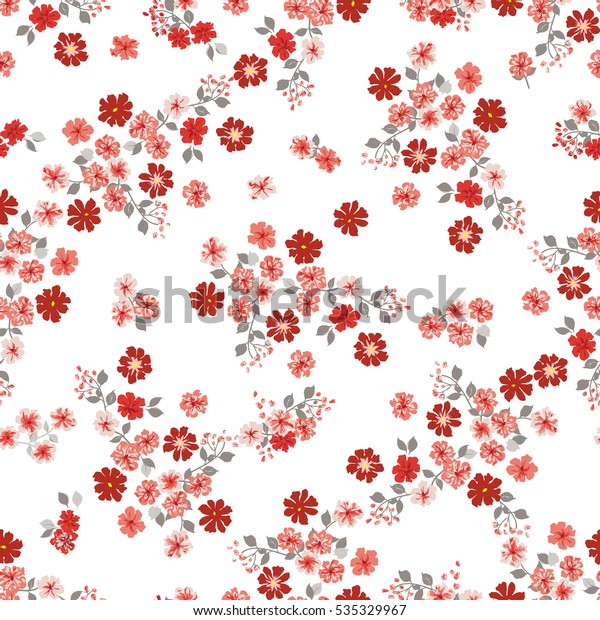 小さな赤い花にシンプルなかわいい柄 ミルフルール 繊維または本のカバー 製造 壁紙 印刷 ギフトラップ スクラップブック用の花柄のシームレスな背景 のベクター画像素材 ロイヤリティフリー