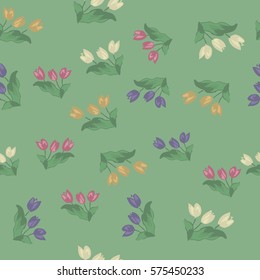 Simple cute pattern in small-scale tulip. Millefleurs. Liberty style. Floral seamless background for textile or book covers, manufacturing, wallpapers, print, gift wrap and scrapbooking.