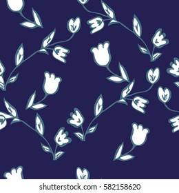 Simple cute pattern in small-scale tulip. Millefleurs. Floral seamless background for textile or book covers, manufacturing, wallpapers, print, gift wrap and scrapbooking.  Spring background