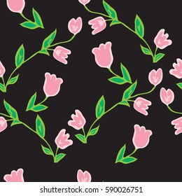 Simple cute pattern in small-scale tulip. Liberty style. Floral seamless background 