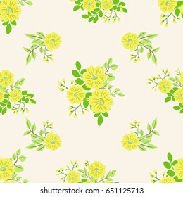 Simple cute pattern in small-scale yellow flowers. Shabby chic millefleurs. Floral seamless background for textile or book covers, manufacturing, wallpapers, print, gift wrap and scrapbooking.