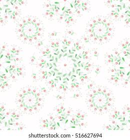 Simple cute pattern of twigs and berries. Doodle style. Floral seamless background for textile or book covers, manufacturing, wallpapers, print, gift wrap and scrapbooking.