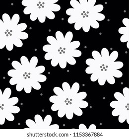 Simple cute patterns in great colors. Floral background for fashionable prints. Dark background.White flower.Simple seamless pattern.