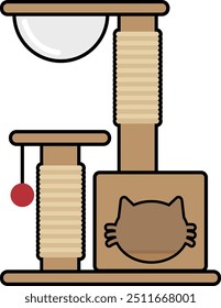 Simple and cute pet line icons of cat tree