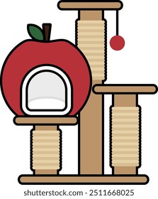 Simple and cute pet line icons of cat tree