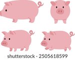 Simple and cute pig illustration set