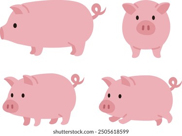 Simple and cute pig illustration set