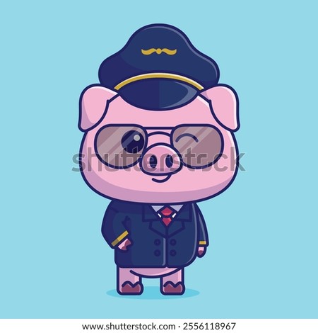 Simple cute pig pilot cartoon vector illustration Collection of animals concept icon isolated