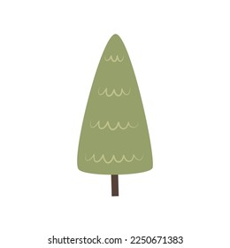 Simple cute pine tree. Doodle flat element of forest, garden or farm. Green plant