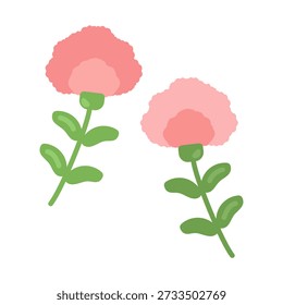 Simple cute pink carnation illustration set