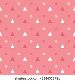 Sencillo diseño plano geométrico rosa lindo con un triángulo minimalista y ornamentación de estilo de punto. Textura de fondo retro vintage de teselación repetible aislada en fondo blanco