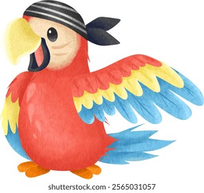 Simple and Cute Pirate Parrot Vector Watercolour