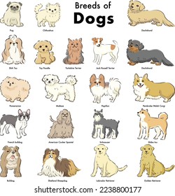 Simple and cute popular dog breed hand-drawn line drawing vector illustration set