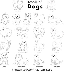 Simple   cute popular dog breed hand  drawn line drawing vector illustration set