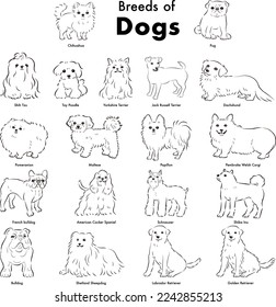 Simple and cute popular dog breed hand-drawn line drawing vector illustration set