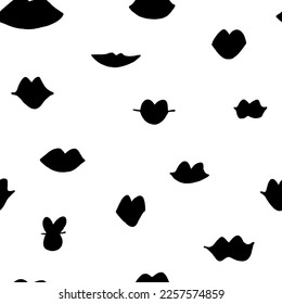 Einfach und süß gedruckt von Küssen. Papier für einen Liebhaber oder eine Freundin. Viele Luftküsse. Monochrome Zeichnung verschiedener Lippenformen