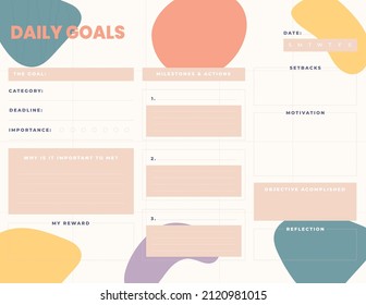 Simple and cute printable daily goals planner with pastel color