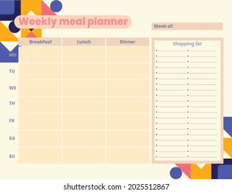 Simple and cute printable weekly meal planner with abstract pattern