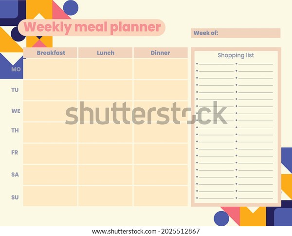 Simple Cute Printable Weekly Meal Planner Stock Vector (Royalty Free ...