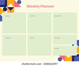 Simple and cute printable weekly planner with abstract pattern