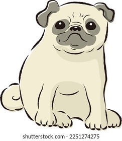 Simple and cute pug hand-drawn line drawing vector illustration