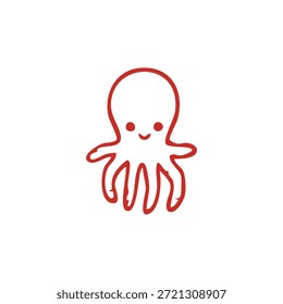 Una ilustración simple, linda, de pulpo rojo con una cara sonriente y ojos Grandes.