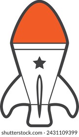 Simple y lindo cohete ilustración de dibujos animados en vector