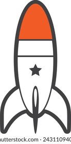 Simple y lindo cohete ilustración de dibujos animados en vector