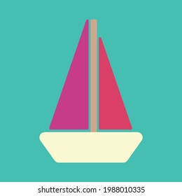 Simple And Cute Sailboat Illustration, Flat Design