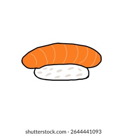 A simple and cute salmon nigiri sushi vector illustration. Great for food-related designs, Japanese themes, and cartoon-style culinary art.