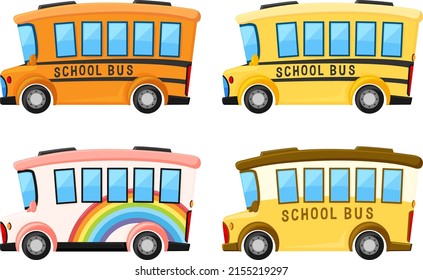 Simple cute school bus on white background illustration