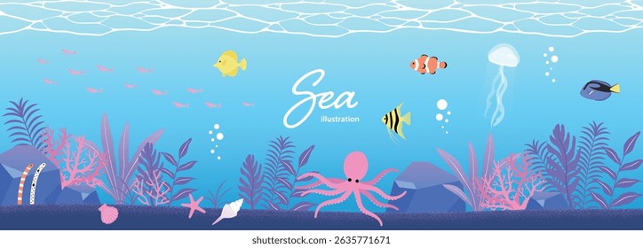 Simple and cute sea creature illustrations
