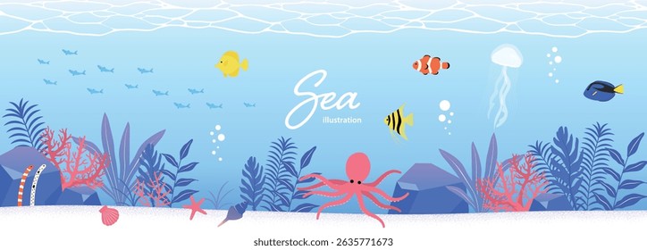 Simple and cute sea creature illustrations
