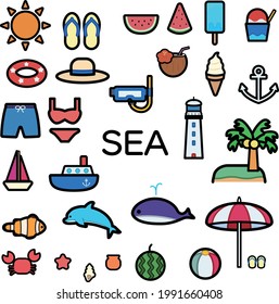 Simple And Cute Sea Illustration Set