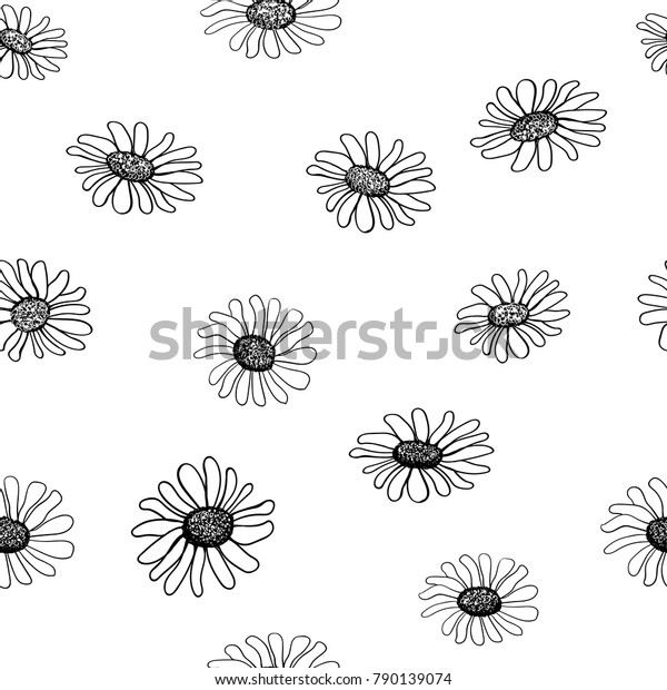 Simple Cute Seamless Daisy Black White Nature Backgrounds