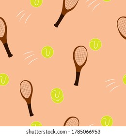 Simple and cute seamless pattern, sports theme, tennis and ball, simple flat vector illustration