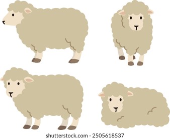 Simple and cute sheep illustration set