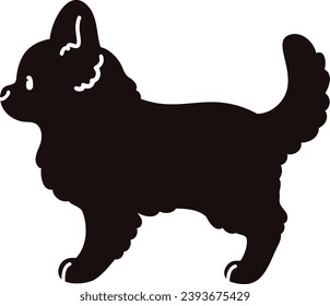 Simple and cute silhouette of long haired Chihuahua in side view with details
