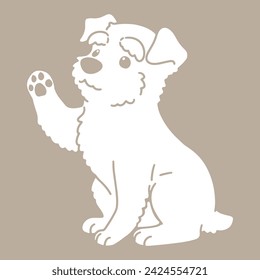 Simple and cute silhouette of Miniature Schnauzer sitting and waving with details