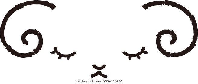 Simple and cute sleeping sheep's face (front) black and white