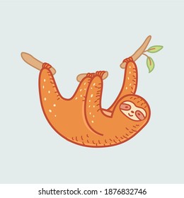 Simple cute sloth hanging on the branch. vector illustration