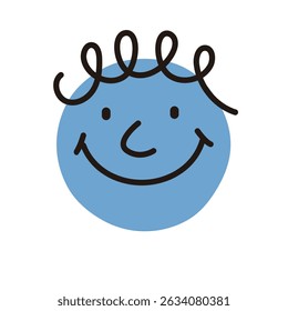 Simple cute smiling face on a circle. Abstract hand drawn vintage style vector illustration
