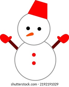 Simple cute snowman. He wears gloves and a hat.
