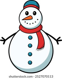 Ilustración vectorial linda simple del muñeco de nieve