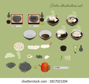 Simple and cute soba illustration set