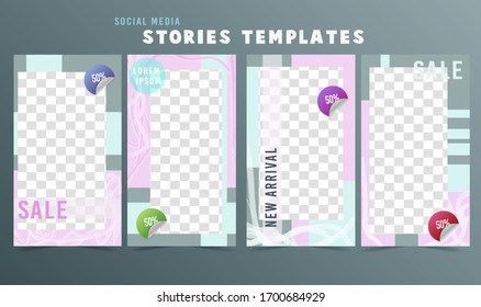 simple cute social media templates .instagram story frame in rectangle shape  with soft blue and pink color combination.background for online to beautify merchandise