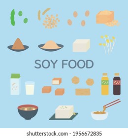 Simple and cute soy food illustration set